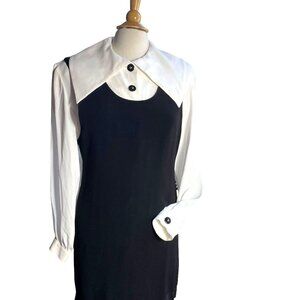Bonnie Marx Vintage 2 pc, Black Dress and white Blouse Long Sleeve size 8